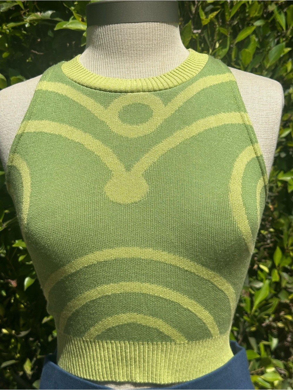 Sleeveless Green Patterned Knit Tank Top